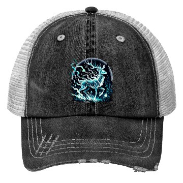 Discover Ethereal Stag in Mystical Forest Moonlight Trucker Hats
