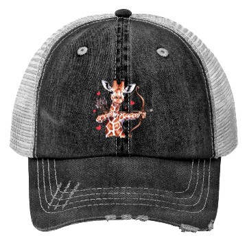 Discover Charming Giraffe Archer with Hearts and Bow Trucker Hats