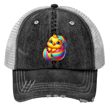 Discover Cute Chick Cartoon Colorful Easter Egg Hatching Trucker Hats