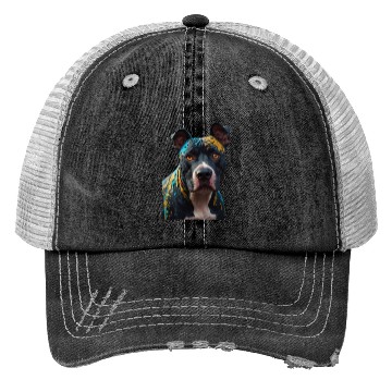 Discover A graffiti-style pitbull portrait, colorful street Trucker Hats