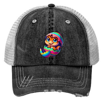 Discover Cute Dino hatching from colorful Easter egg Trucker Hats