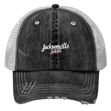 Discover Jacksonville Jokes Brushstroke Text Design in Pink Trucker Hats