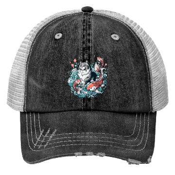 Discover Flow with Grace - Majestic Cat & Koi Fish Trucker Hats