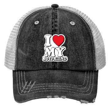 Discover "I Love My Boyfriend" graphic design Trucker Hats