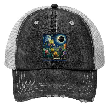 Discover Partial Solar Eclipse Cosmic Floral Night on Trucker Hats