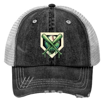 Discover Baseball and Bat Dripping Green Trucker Hats