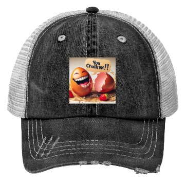 Discover A cracked Easter egg laughing with the caption Trucker Hats