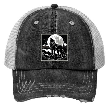 Discover Night Wolf Silhouette Design Trucker Hats