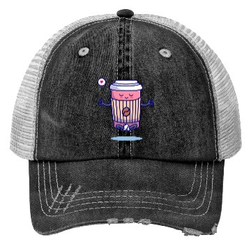 Discover Charming Coffee Cup Meditation Design Trucker Hats