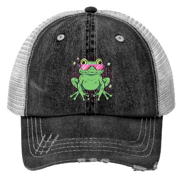Discover funky frog with pixel glasses Trucker Hats