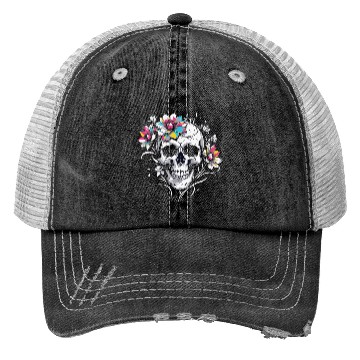 Discover Streetwear Skull Bloom Floral Skull Trucker Hats