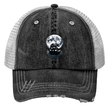 Discover Bear Silhouette Under Full Moon – Wilderness Wildl Trucker Hats