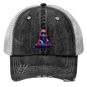 Discover Cosmic Cat DJ Trucker Hats