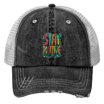 Discover Stay Positive – Retro Color Block Text Trucker Hats