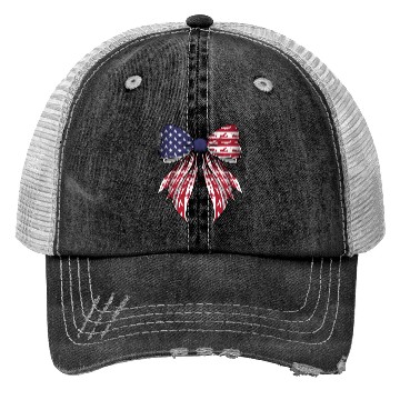 Discover Coquette Bow Airplane Pilot Aviation US Flag Trucker Hats