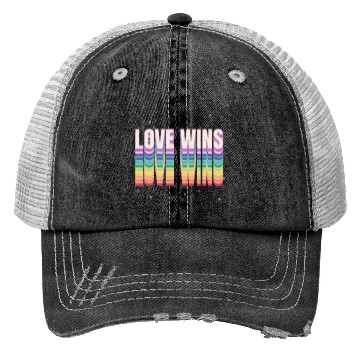 Discover Love Wins Retro Rainbow Pride Typography Trucker Hats