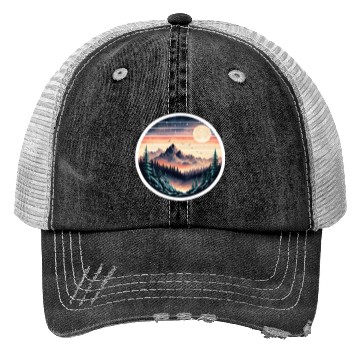 Discover Retro 80s Gradient Sunset Mountain Sticker. Trucker Hats