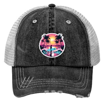 Discover 80s Synthwave Surfer | Retro Sunset Trucker Hats.