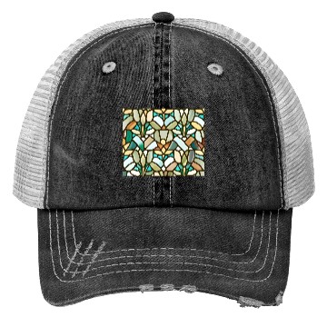 Discover Abstract Floral Stained Glass Pattern - Art Deco Trucker Hats