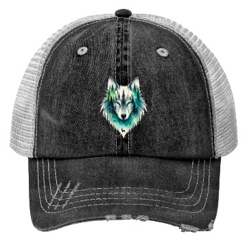 Discover Majestic Wolf with Nature Elements Design Trucker Hats