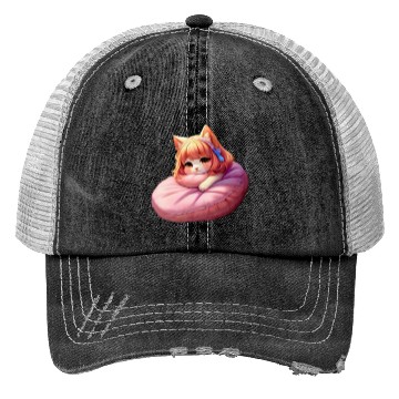 Discover Neko Snoozing Under Sakura Trucker Hats