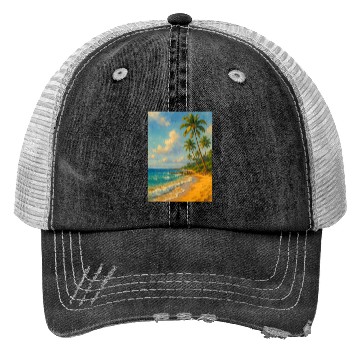 Discover Tropical Serenity – Peaceful Beach Landscape Art Trucker Hats