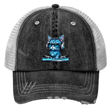 Discover DJ Kitty in Blue Mixing Beats Trucker Hats