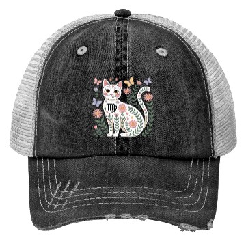 Discover Virgo Zodiac Cat with Daisies Trucker Hats