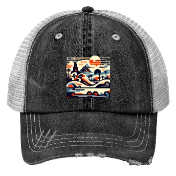 Discover Tropical Waves & Mountains Art Trucker Hats