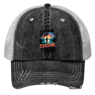 Discover Chasing Fish Sunset Illustration Trucker Hats