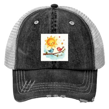 Discover Cheerful Sun and Heart Illustration Trucker Hats