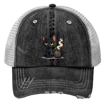 Discover Mystic Mews & Midnight Brews - Black Cat & Magic Trucker Hats