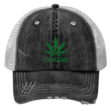 Discover Cannabis Hemp Leaf Statement Green Look Trucker Hats