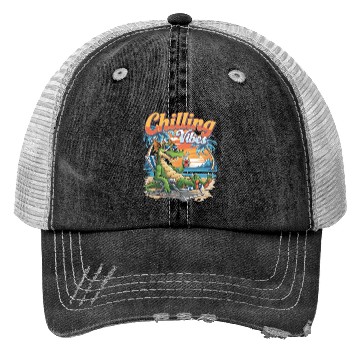 Discover Chilling Vibes Dragon Relaxing Beach Scene With Trucker Hats