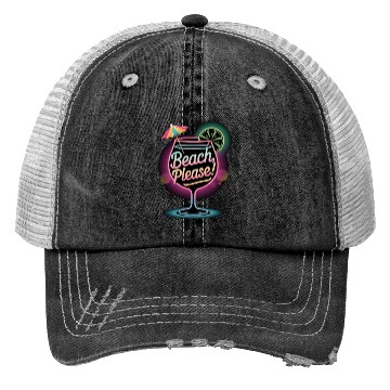 Discover Neon Tropical Cocktail Beach Please Retro Summer Trucker Hats