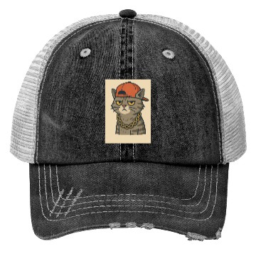Discover Urban Cat Gangster Illustration Trucker Hats