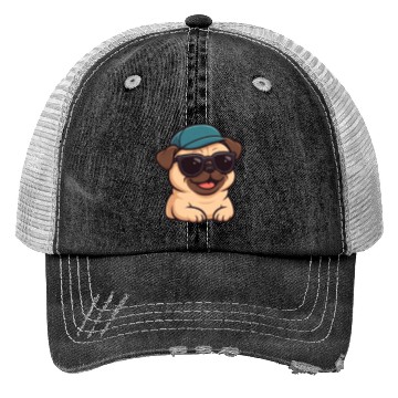 Discover Cool pug with sunglasses summer joy cartoon Trucker Hats
