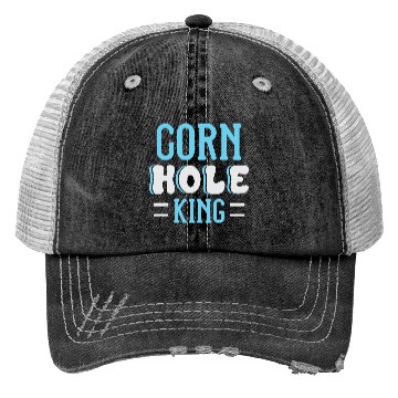 Discover Cornhole King Distressed Badge Trucker Hats