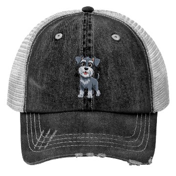Discover Adorable Schnauzer Pup Illustration With Big Eyes Trucker Hats