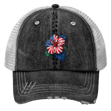 Discover Hibiscus Flower Patriotic American Flag 4th Trucker Hats