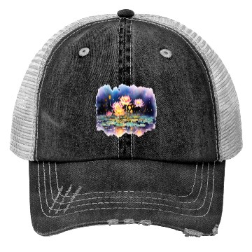 Discover Retro Zen Lotus Firefly Night Trucker Hats