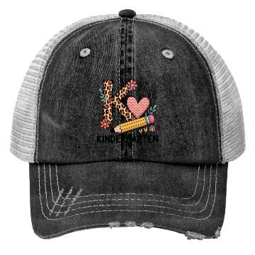 Discover K Is For Kindergarten Teacher Leopard First Day Trucker Hats