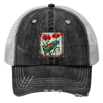Discover Grasshopper cricket stained glass poppy flower Trucker Hats