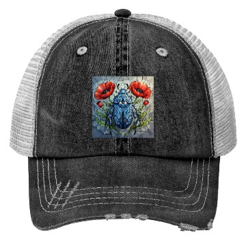Discover Beetle stained glass bug design vibrant poppy Trucker Hats