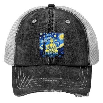 Discover Starry Night Buddha Zen Art Inspired by Van Gogh Trucker Hats
