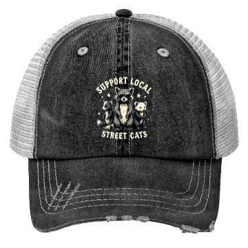 Discover Support Local Street Cats Funny Raccoon Opossum Trucker Hats
