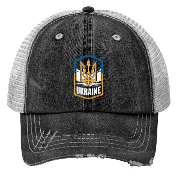 Discover Ukraine Shield Badge Trident Emblem Ukrainian Trucker Hats