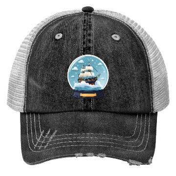 Discover Fantasy Ship in Star Filled Snow Globe Trucker Hats