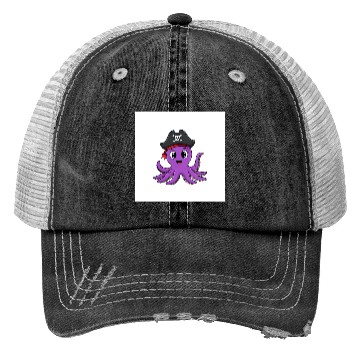 Discover Friendly Octopus Pirate Trucker Hats -Cute Ocean Animal