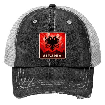 Discover Albania Double Eagle Design Trucker Hats